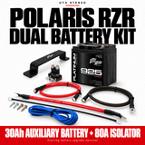 Polaris RZR dual battery kit with 925 auxiliary battery, 80A isolator, mount and wiring