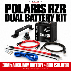Polaris RZR dual battery kit with 925 auxiliary battery, 80A isolator, mount and wiring