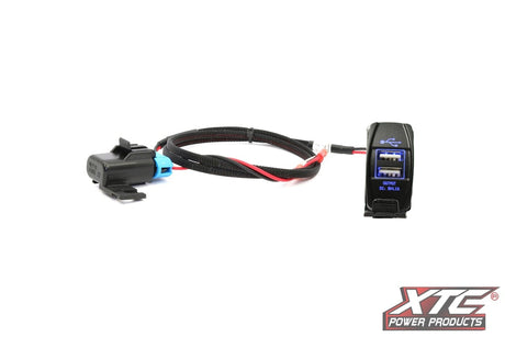 XTC Polaris RZR XP Plug and Play Dual USB Power Port DC5V 4.2A w/Blue LED, USB Cover & Harness