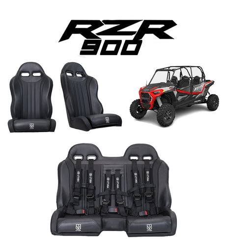 Photo of RZR 900 Rear Bench Seat & Pair of Front Bucket Seats Set (2015-2024) by UTV Mountain Accessories - Premium Bench Seat for UTVs / Side by Sides