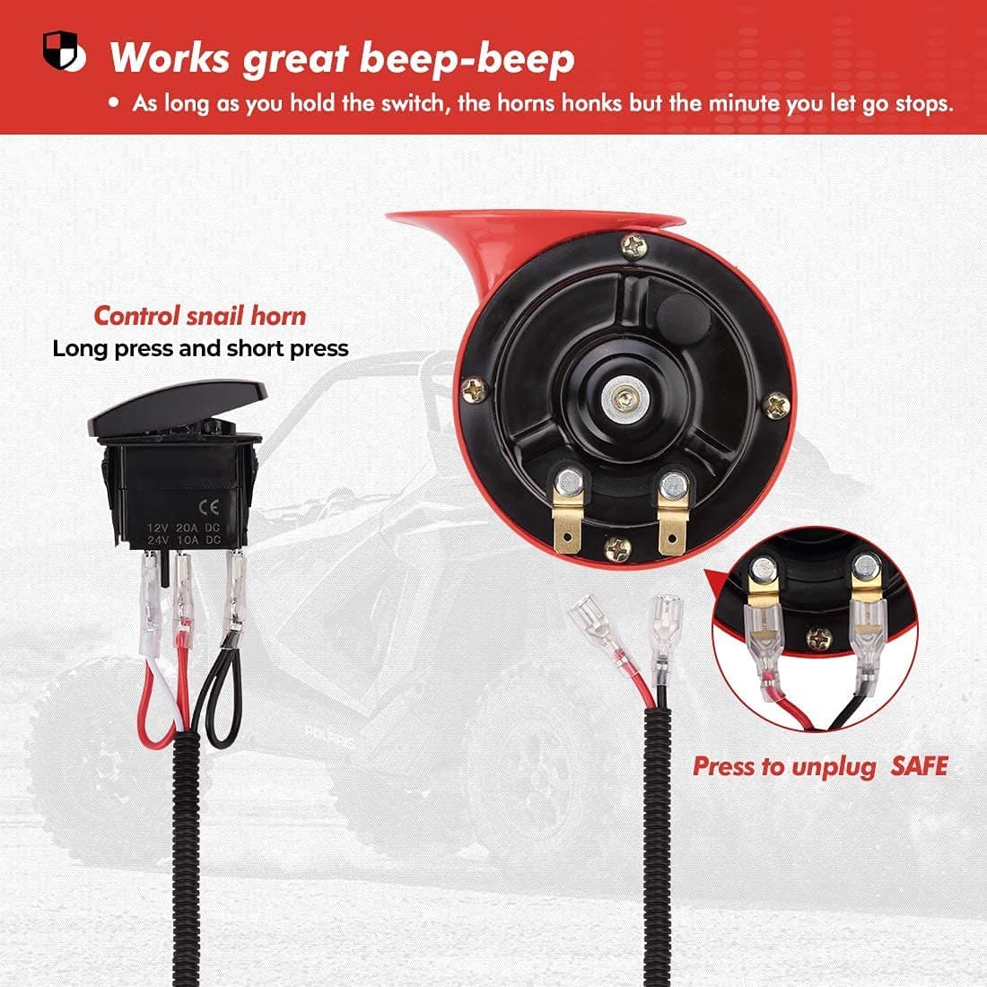 Photo of UTV Universal Horn Kit with Rocker Switch 12V by Kemimoto - Premium for UTVs / Side by Sides