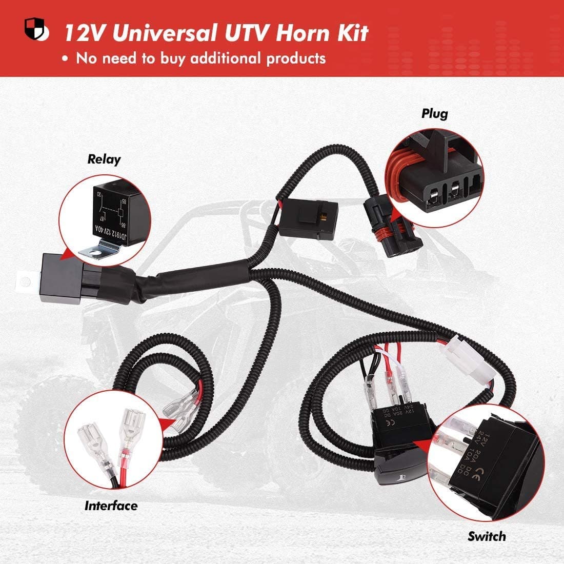 Photo of UTV Universal Horn Kit with Rocker Switch 12V by Kemimoto - Premium for UTVs / Side by Sides