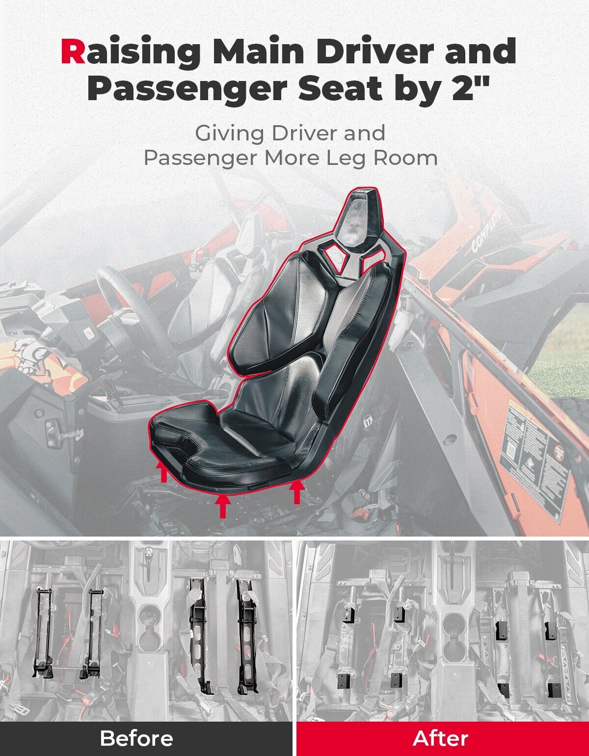 Photo of 8PCS Seat Risers Spacers 2'' Lift Kit for Polaris RZR PRO XP 2-Seat by Kemimoto - Premium for UTVs / Side by Sides
