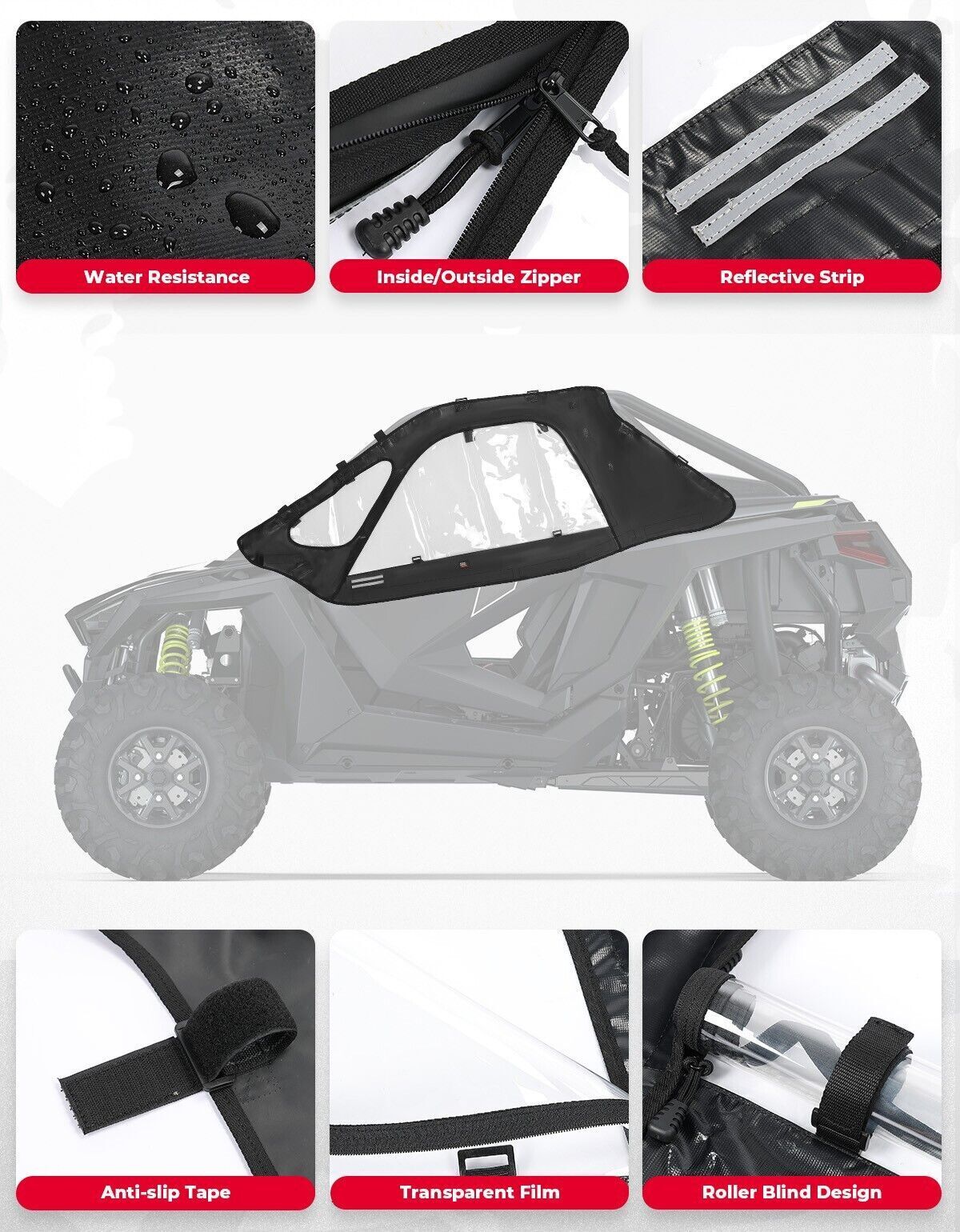 Photo of Upgraded Soft Upper Door Cab Enclosure for Polaris RZR PRO XP 2020-2024 by Kemimoto - Premium for UTVs / Side by Sides