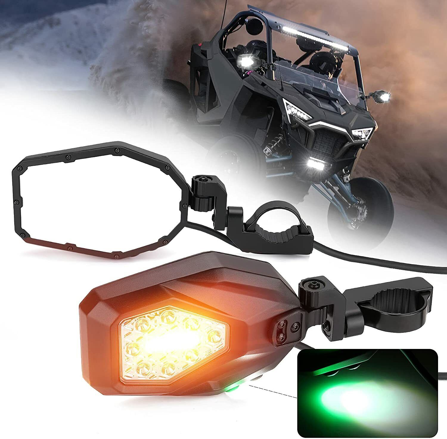 Photo of UTV LED Lighted Side Mirrors with Flowing Turn Signal for Polaris RZR XP Turbo by Kemimoto - Premium for UTVs / Side by Sides