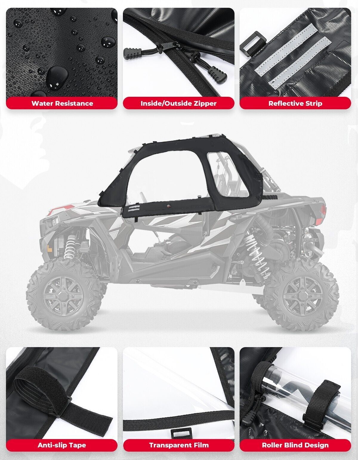 Photo of Soft Upper Door Cab Enclosure Set for Polaris RZR XP 1000 2014-2023 by Kemimoto - Premium for UTVs / Side by Sides