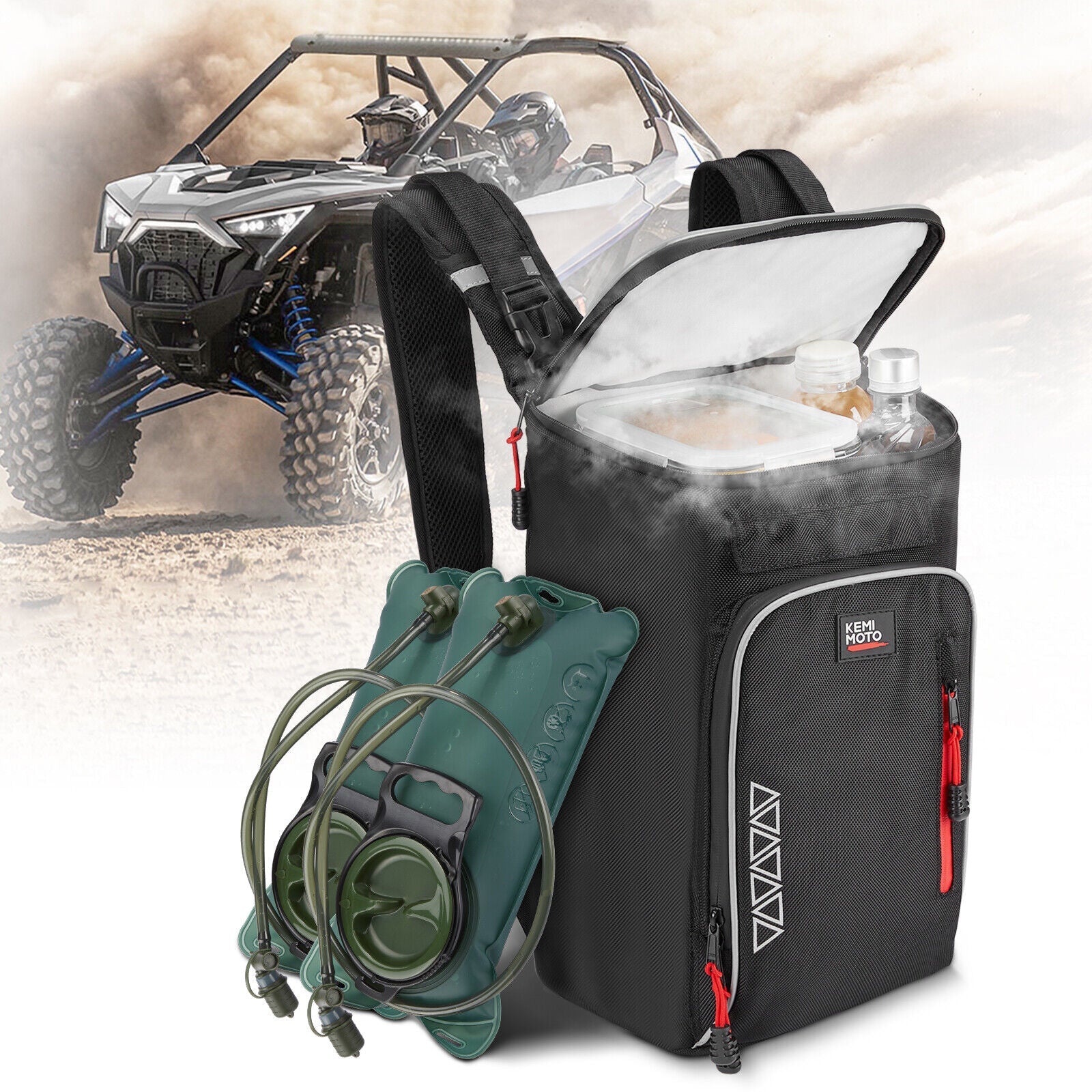 Photo of Updated Center Shoulder Console Bag W/Cooler Bag for Polaris/Can-Am by Kemimoto - Premium for UTVs / Side by Sides