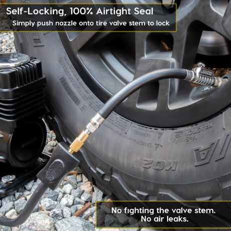 Photo of Lightning S2X Tire Inflator Hose Extension Self-Locking Nozzle | Patented Air Hose Adapter for Tire Pumps (Open Flow) by JACO - Premium Tire Inflator Hose Extension Nozzle for UTVs / Side by Sides