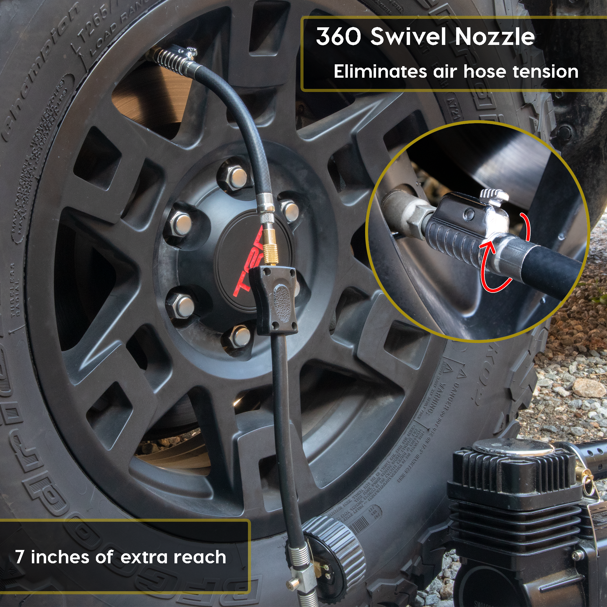 Photo of Lightning S2X Tire Inflator Hose Extension Self-Locking Nozzle | Patented Air Hose Adapter for Tire Pumps (Open Flow) by JACO - Premium Tire Inflator Hose Extension Nozzle for UTVs / Side by Sides