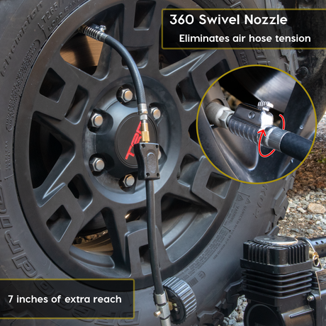 Photo of Lightning S2X Tire Inflator Hose Extension Self-Locking Nozzle | Patented Air Hose Adapter for Tire Pumps (Open Flow) by JACO - Premium Tire Inflator Hose Extension Nozzle for UTVs / Side by Sides