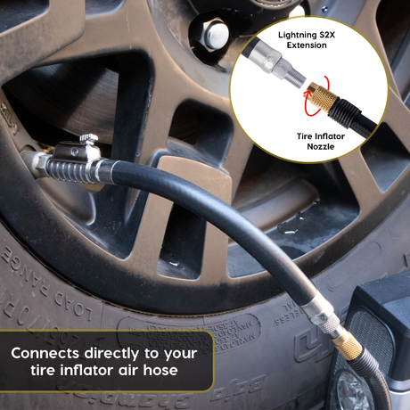 Photo of Lightning S2X Tire Inflator Hose Extension Self-Locking Nozzle | Patented Air Hose Adapter for Tire Pumps (Open Flow) by JACO - Premium Tire Inflator Hose Extension Nozzle for UTVs / Side by Sides