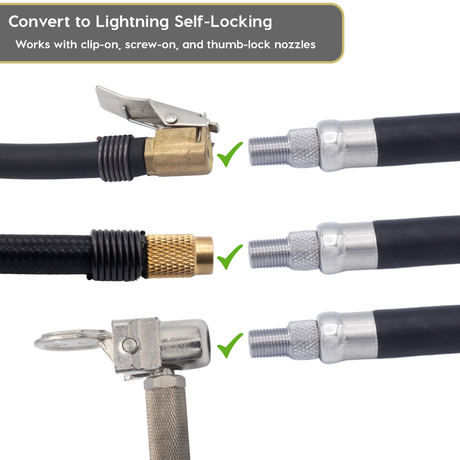 Photo of Lightning S2X Tire Inflator Hose Extension Self-Locking Nozzle | Patented Air Hose Adapter for Tire Pumps (Open Flow) by JACO - Premium Tire Inflator Hose Extension Nozzle for UTVs / Side by Sides