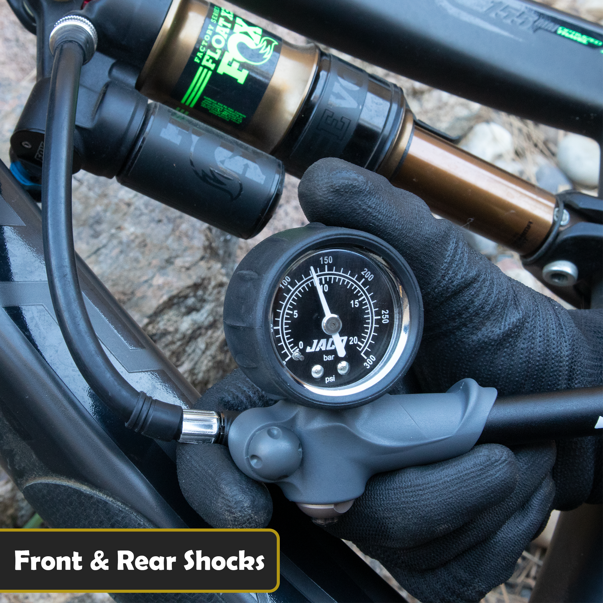 Photo of ShockPro™ Mountain Bike Shock Pump with Gauge - 300 PSI by JACO - Premium MTB Shock Pump for UTVs / Side by Sides