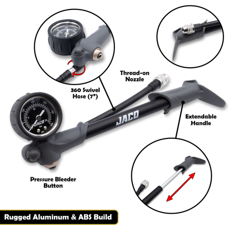 Photo of ShockPro™ Mountain Bike Shock Pump with Gauge - 300 PSI by JACO - Premium MTB Shock Pump for UTVs / Side by Sides