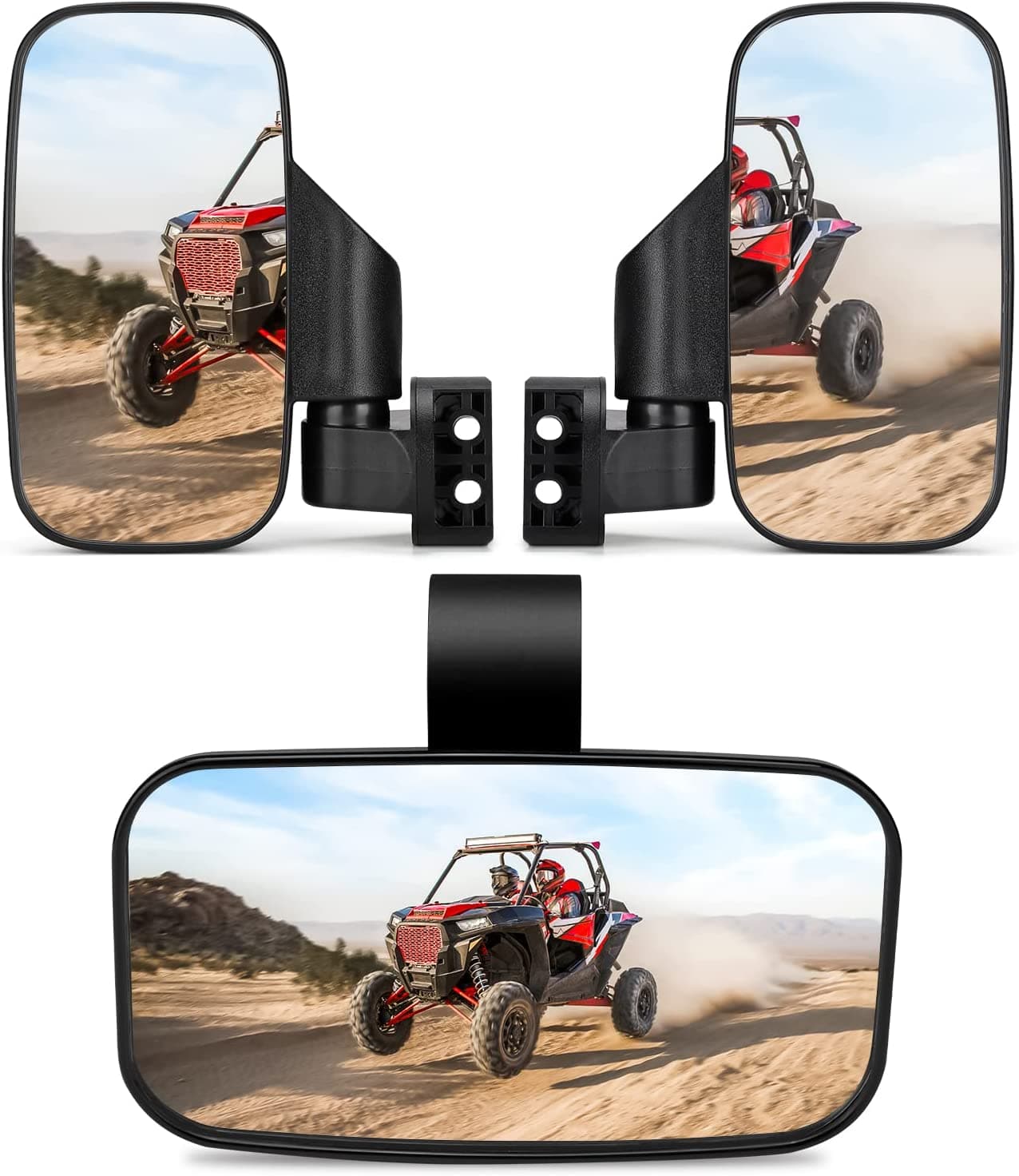 Photo of UTV Side Mirrors and Center Mirror with 1.6" to 2" Roll Bar Cage by Kemimoto - Premium for UTVs / Side by Sides