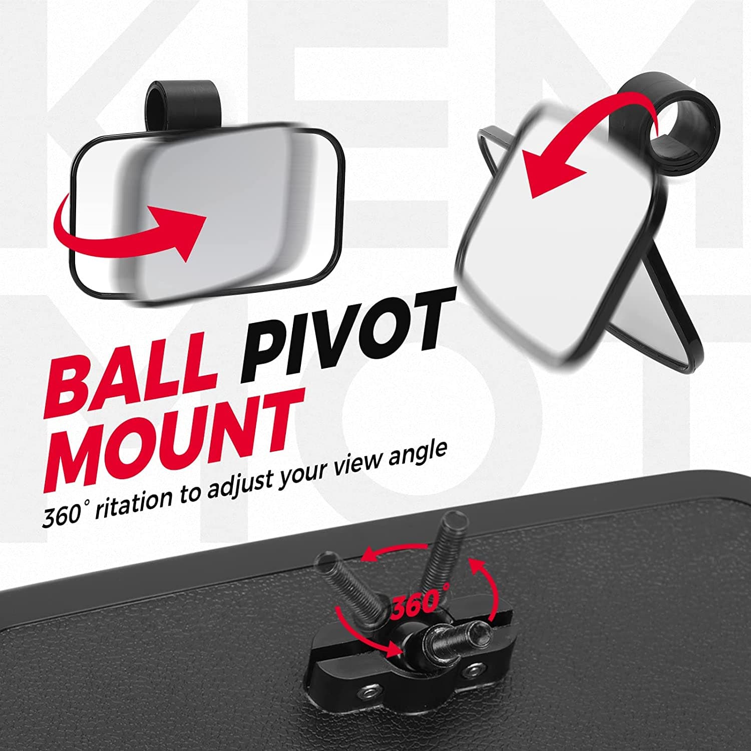 Photo of UTV Side Mirrors and Center Mirror with 1.6" to 2" Roll Bar Cage by Kemimoto - Premium for UTVs / Side by Sides