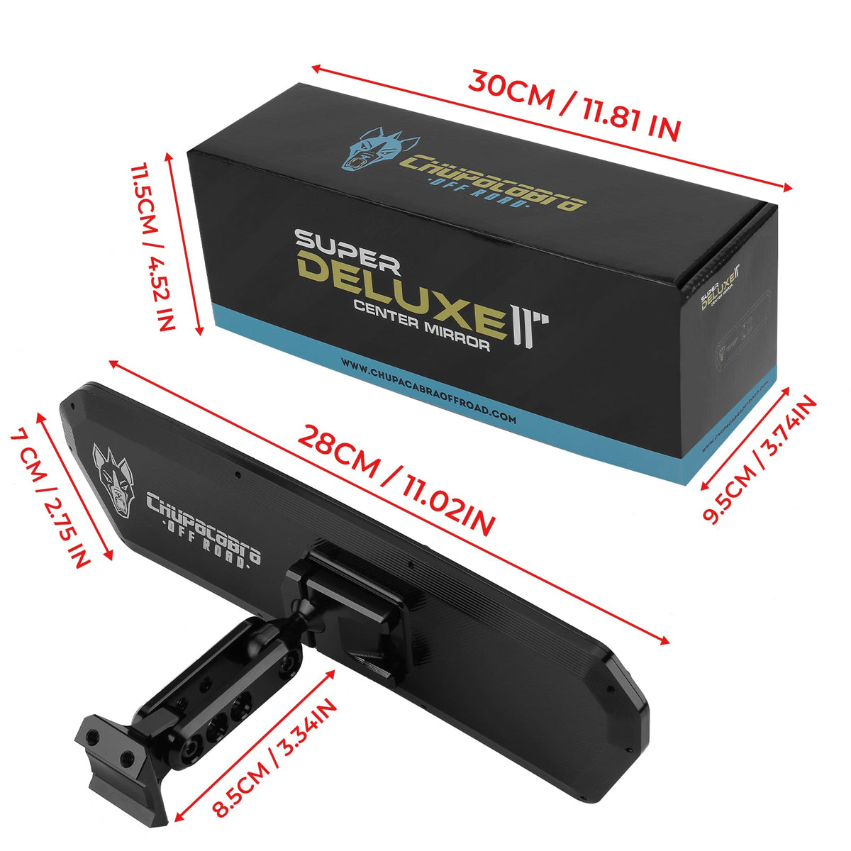 Super DELUXE 11” Offroad UTV Center Rearview Mirror - Wide Field of Vision + Adjustable Dual Mounting (2024)