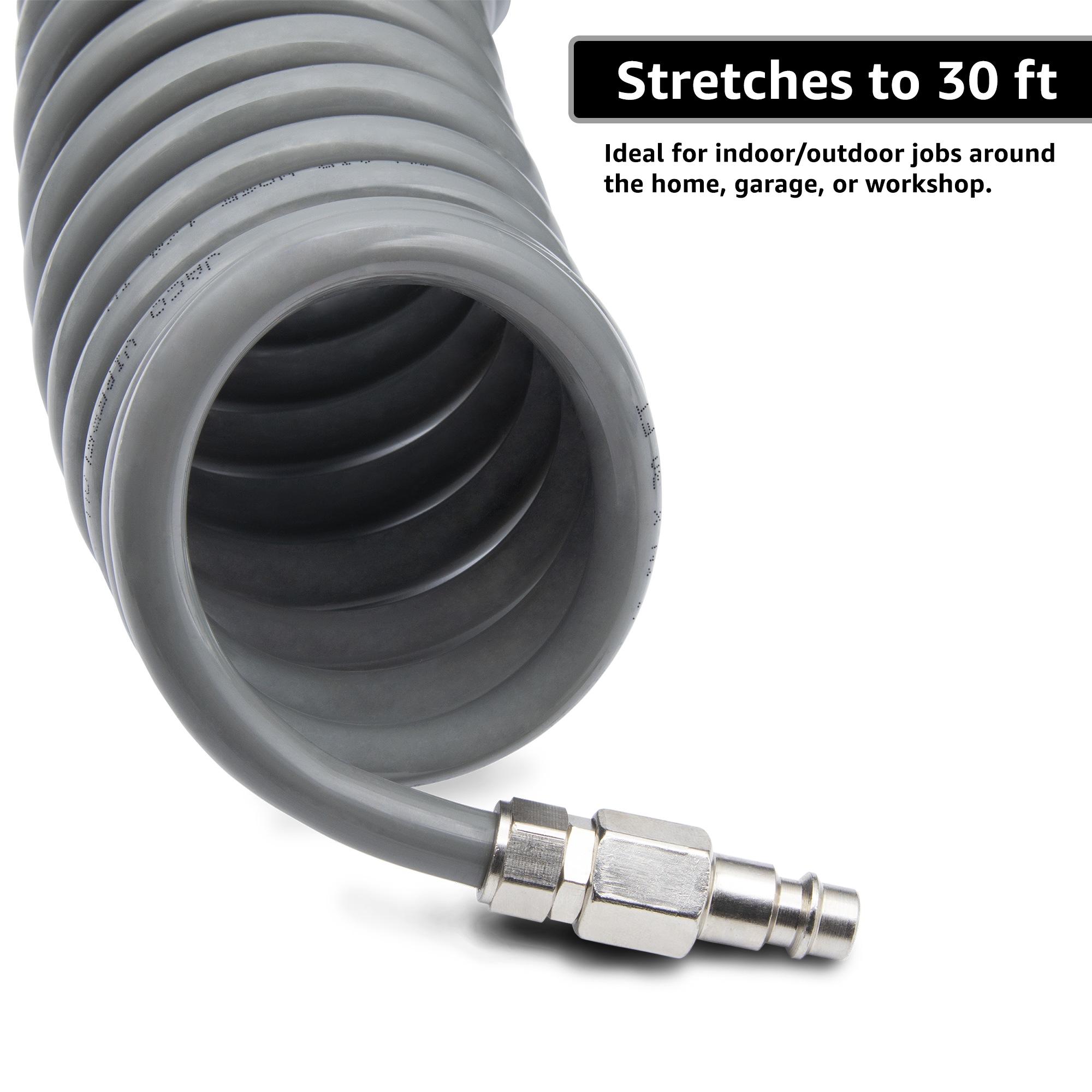 Photo of Polyurethane Coiled Air Hose Kit - 1/4" x 30 ft | with Air Compressor Fittings by JACO - Premium Air Hose for UTVs / Side by Sides