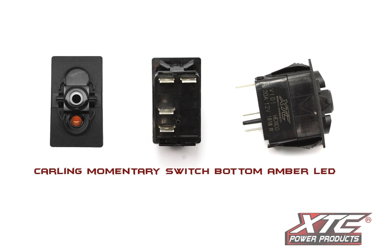 Photo of XTC (ON)-OFF SPST Momentary Carling Rocker Switch with Amber Bottom LED by XTC Power Products - Premium Rocker Switches for UTVs / Side by Sides
