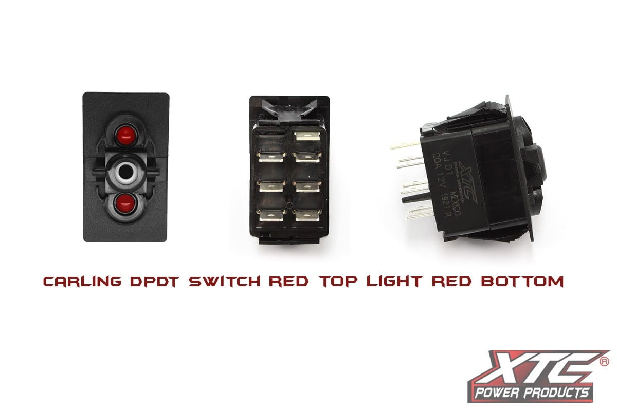Photo of XTC Carling Contura V DPDT Switch with Red LED's (ON-OFF-ON) by XTC Power Products - Premium Rocker Switches for UTVs / Side by Sides