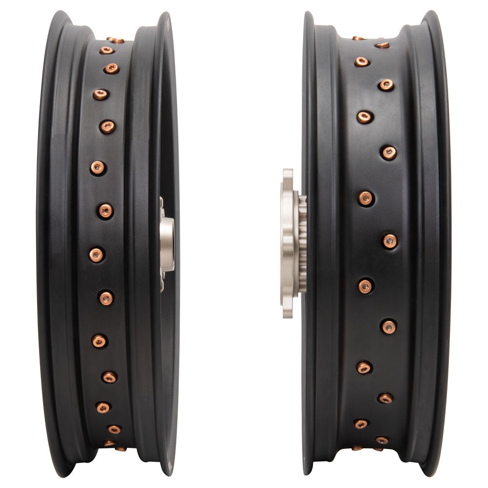Tusk Impact Supermoto Complete Front and Rear Wheel Set 3.50 x 17 / 4.25 x 17 Matte Black Rim/Silver Spoke/Magnesium Hub/Magnesium Nipple KTM 125 EXC 1989-2025
