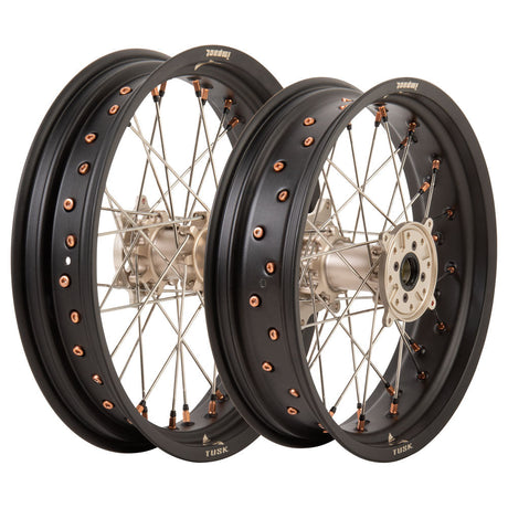 Tusk Impact Supermoto Complete Front and Rear Wheel Set 17 x 3.50 Matte Black Rim/Silver Spoke/Magnesium Hub/Magnesium Nipple Honda CR125R 2002–2025