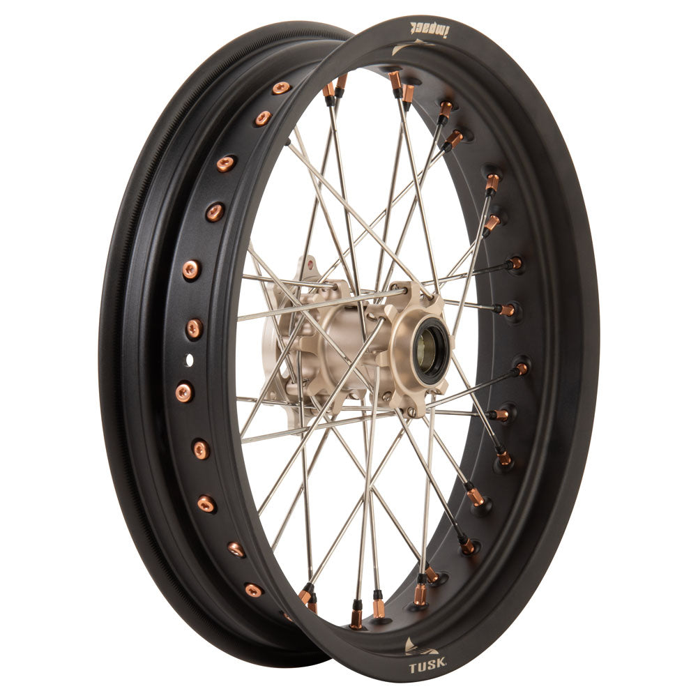 Tusk Impact Supermoto Complete Front and Rear Wheel Set 17 x 3.50 Matte Black Rim/Silver Spoke/Magnesium Hub/Magnesium Nipple Honda CR125R 2002–2025