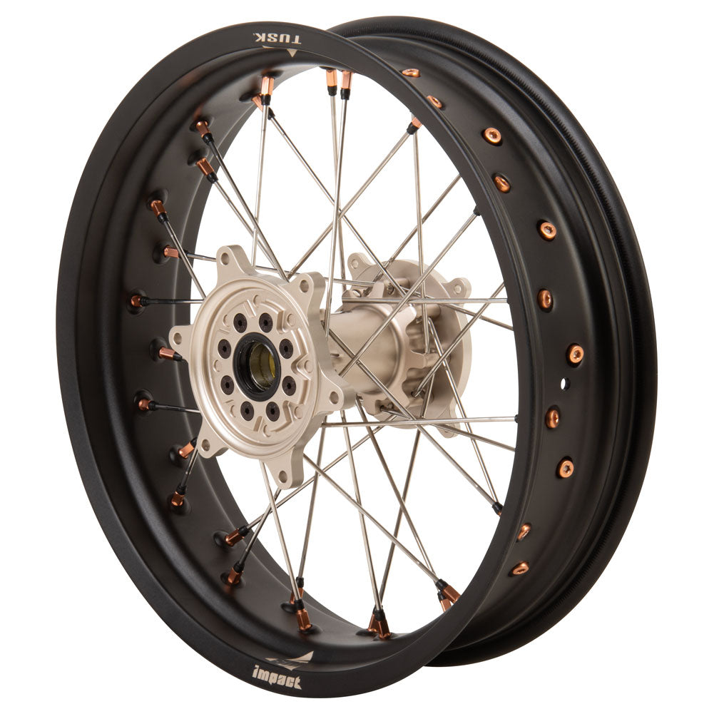 Tusk Impact Supermoto Complete Front and Rear Wheel Set 17 x 3.50 Matte Black Rim/Silver Spoke/Magnesium Hub/Magnesium Nipple Yamaha WR250F 1999-2025
