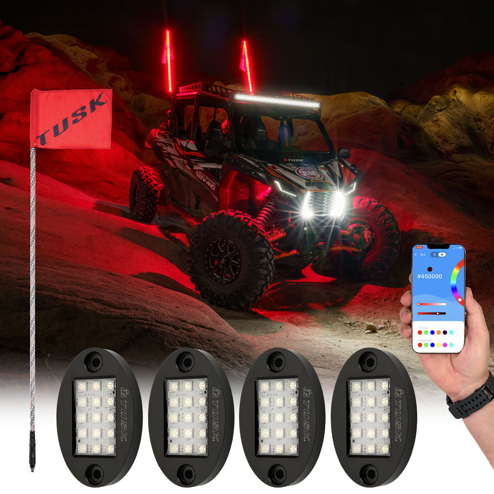Tusk UTV LED Rock Light Kit and Lighted Whips