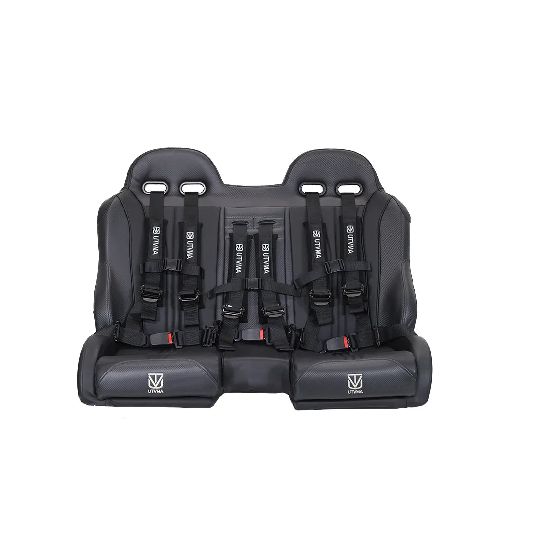 Black bench seat with three black four-point harnesses
