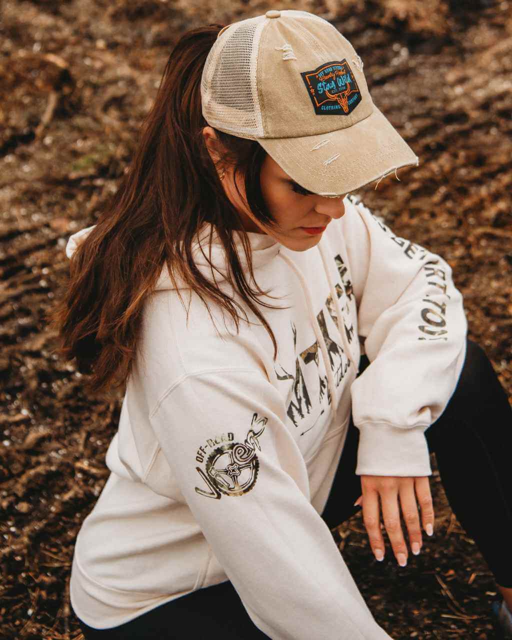 Photo of Vixen Huntress Pullover Hoodie - Natural by OFF-ROAD VIXENS CLOTHING CO. - Premium Ladies Hoodies for UTVs / Side by Sides