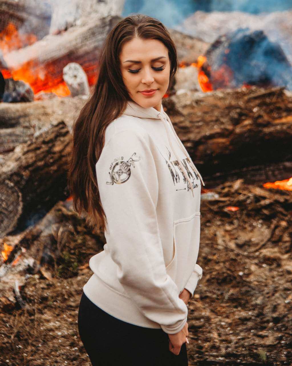 Photo of Vixen Huntress Pullover Hoodie - Natural by OFF-ROAD VIXENS CLOTHING CO. - Premium Ladies Hoodies for UTVs / Side by Sides