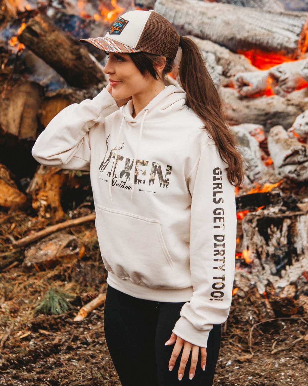 Photo of Vixen Huntress Pullover Hoodie - Natural by OFF-ROAD VIXENS CLOTHING CO. - Premium Ladies Hoodies for UTVs / Side by Sides