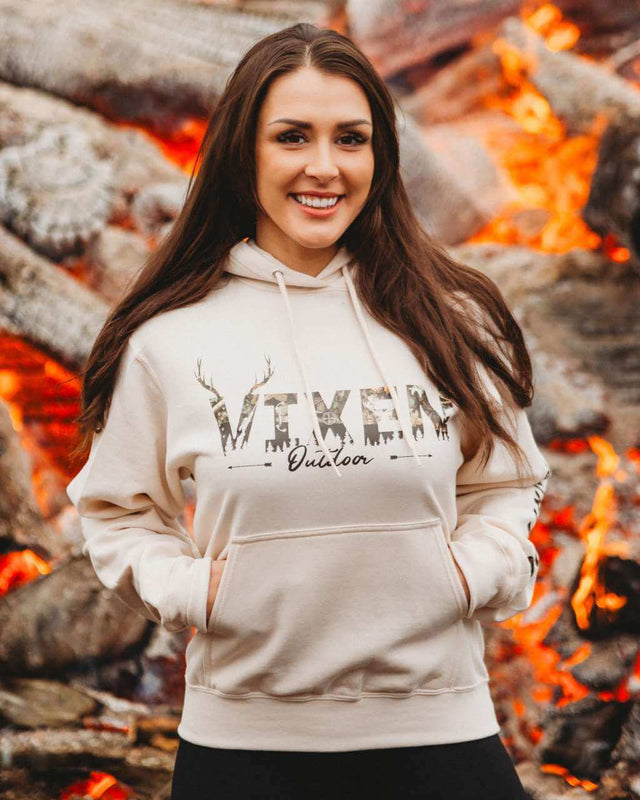 Photo of Vixen Huntress Pullover Hoodie - Natural by OFF-ROAD VIXENS CLOTHING CO. - Premium Ladies Hoodies for UTVs / Side by Sides