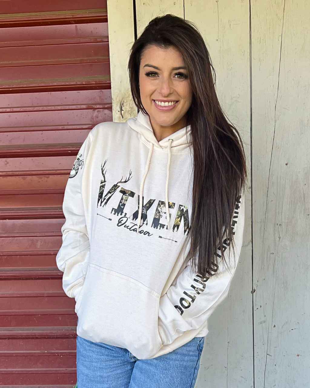 Photo of Vixen Huntress Pullover Hoodie - Natural by OFF-ROAD VIXENS CLOTHING CO. - Premium Ladies Hoodies for UTVs / Side by Sides