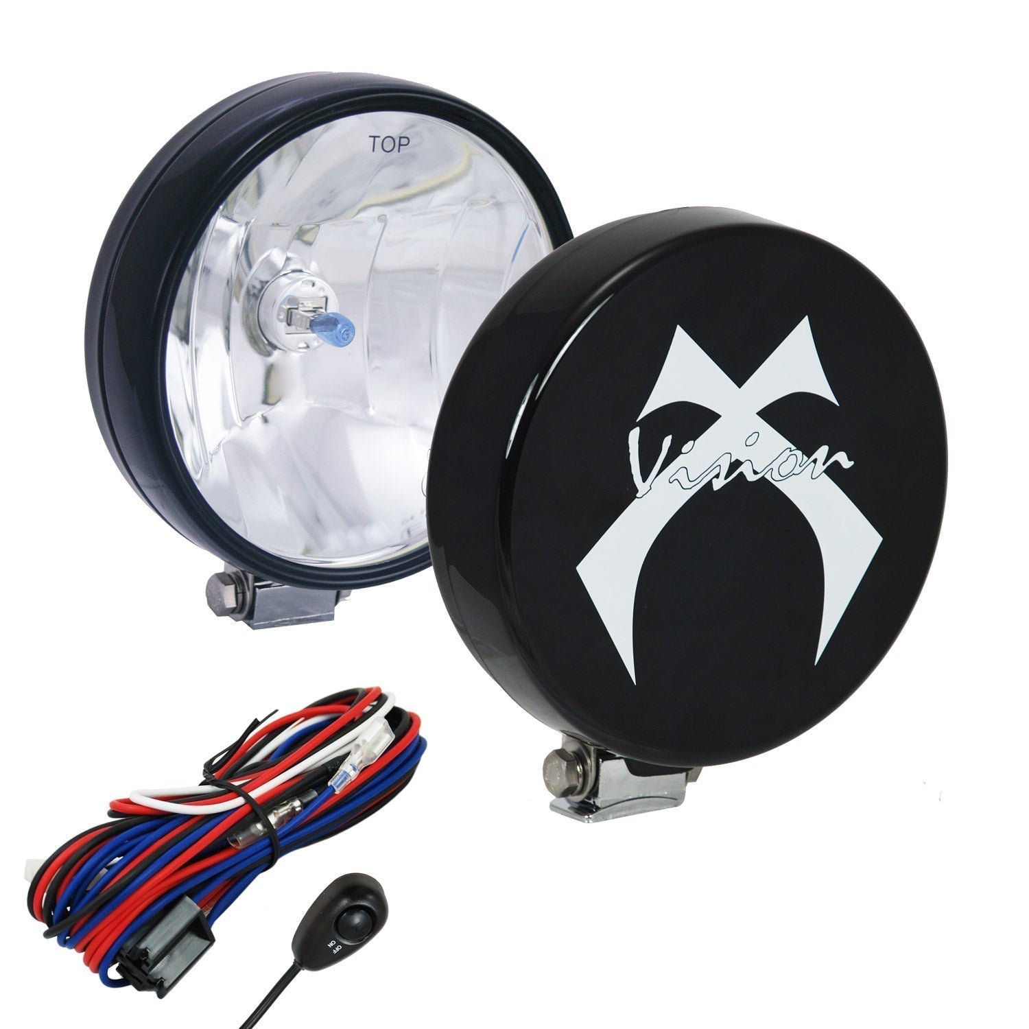 Photo of 6" Round Black 100 Watt Halogen Off Road Lights with Covers and Harness by Vision X Off-Road - Premium Head Lights for UTVs / Side by Sides