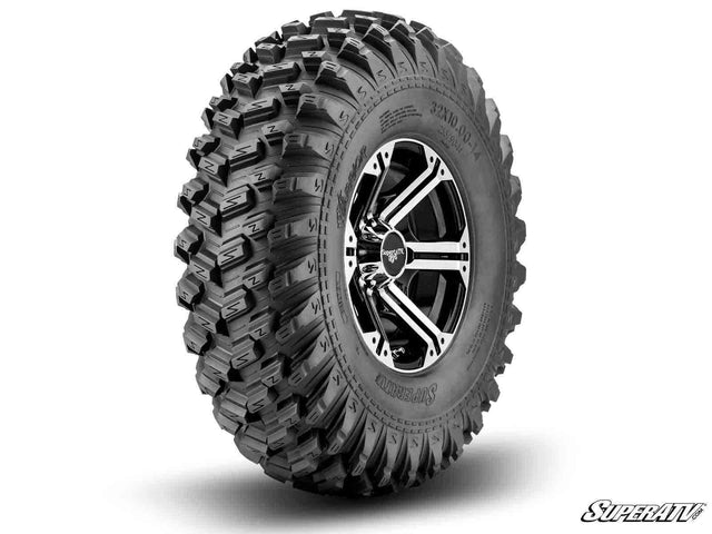 Photo of SuperATV Standard XT Warrior Tires 28x10x14 on 14x7 Bandit H-Series Machined Finish Wheels 4/156 Pattern by SuperATV - Premium for UTVs / Side by Sides