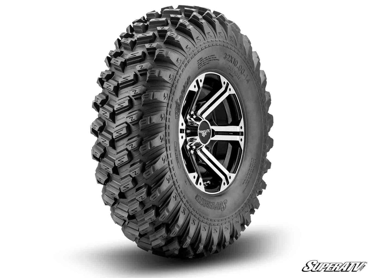 SuperATV Standard XT Warrior Tires 32x10x14 on 14x7 Bandit H-Series Machined Finish Wheels 4/156 Pattern