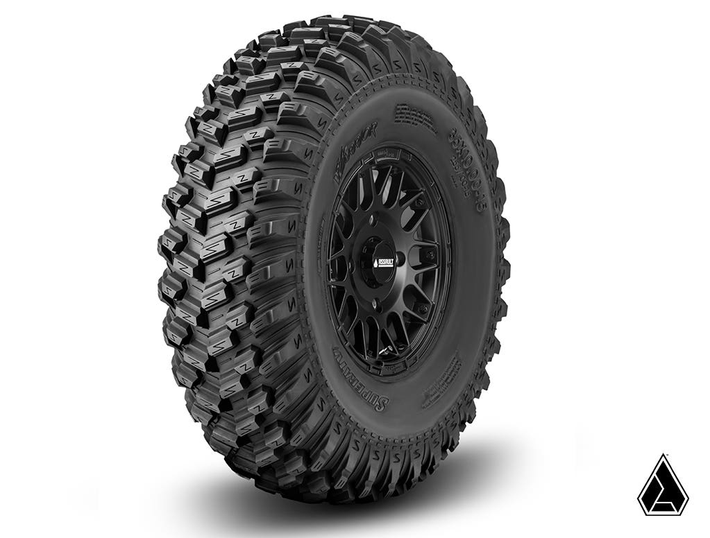 SuperATV Standard XT Warrior Tires 35x10x15 on 15x7 Assault Industries Hellfire Satin Black Wheels 4/136 Pattern