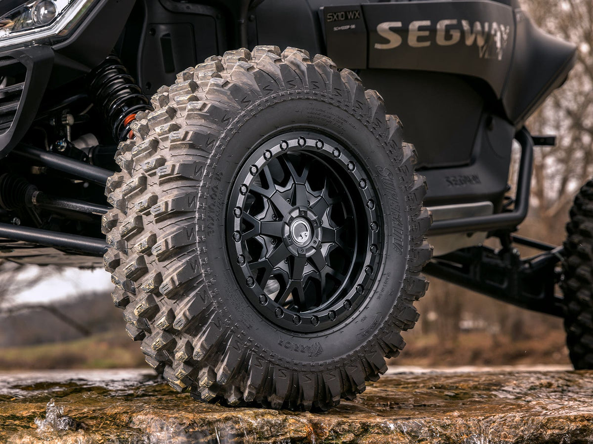 Standard XT Warrior Tires 32x10x15 on 15x10 Assault Industries Hellfire Matte Titanium Wheels 4/136 Pattern