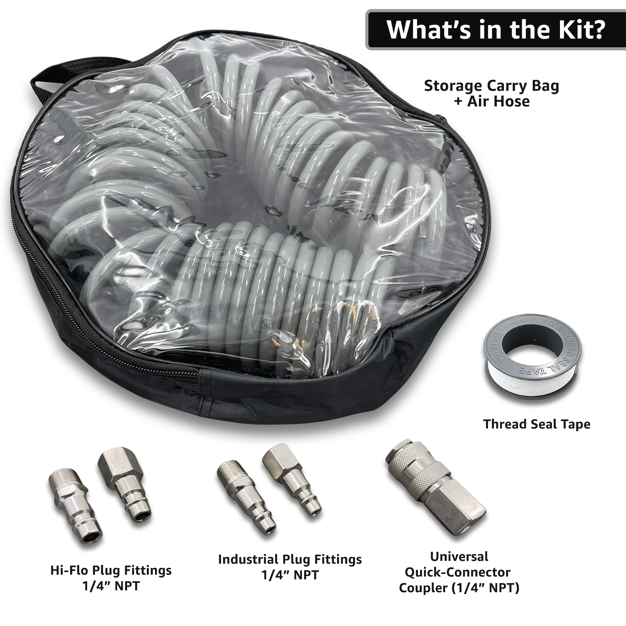 Photo of Polyurethane Coiled Air Hose Kit - 1/4" x 30 ft | with Air Compressor Fittings by JACO - Premium Air Hose for UTVs / Side by Sides