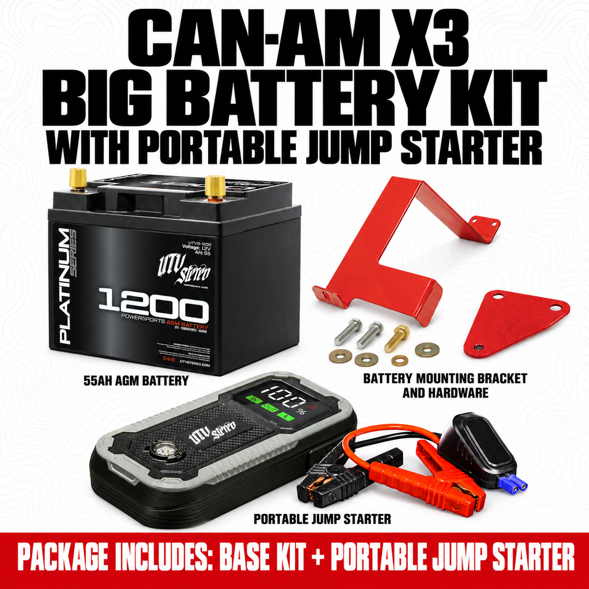 CAN-AM X3 BIG BATTERY KIT with PORTABLE JUMP STARTER; 55Ah battery, mounting bracket and hardware included