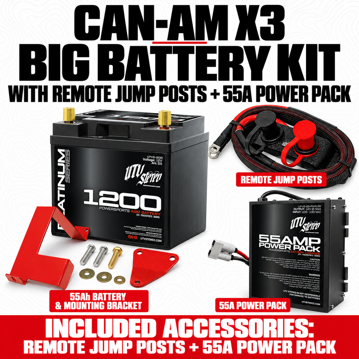 CAN-AM X3 BIG BATTERY KIT with REMOTE JUMP POSTS, 55A POWER PACK; 55Ah battery, mounting bracket and hardware included