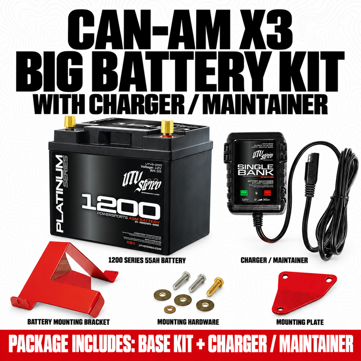CAN-AM X3 BIG BATTERY KIT with CHARGER / MAINTAINER; 55Ah battery, mounting bracket and hardware included