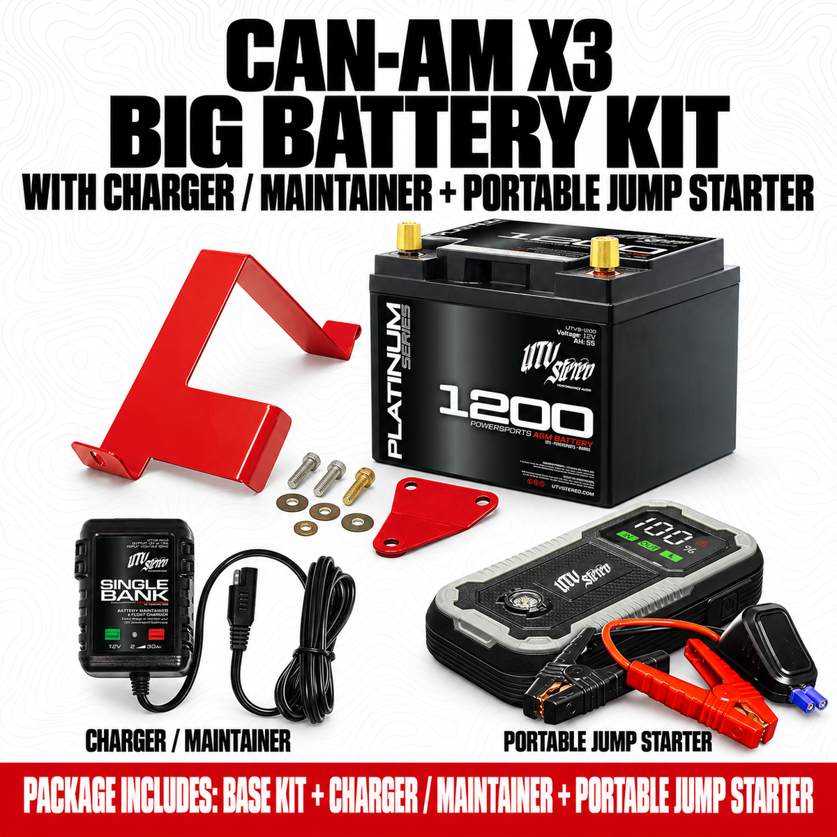 CAN-AM X3 BIG BATTERY KIT with CHARGER / MAINTAINER, PORTABLE JUMP STARTER; 55Ah battery, mounting bracket and hardware included