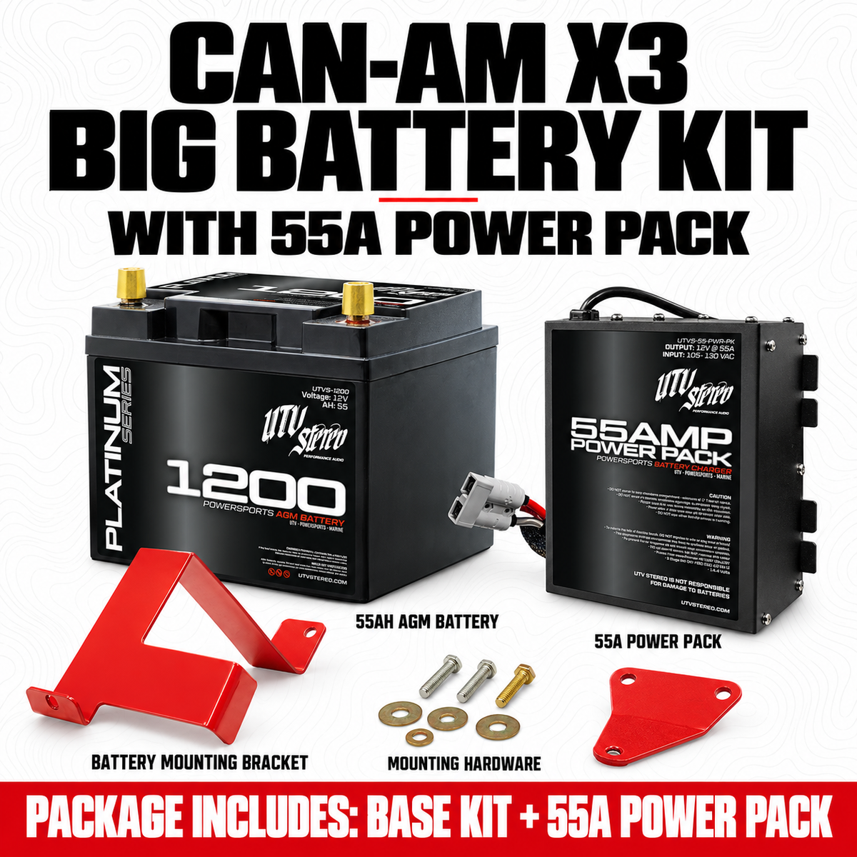 CAN-AM X3 BIG BATTERY KIT with 55A POWER PACK; 55Ah battery, mounting bracket and hardware included