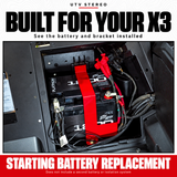 X3 starting battery replacement installed with red mounting bracket