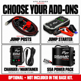 Optional jump posts, jump starter, charger and 55A power pack