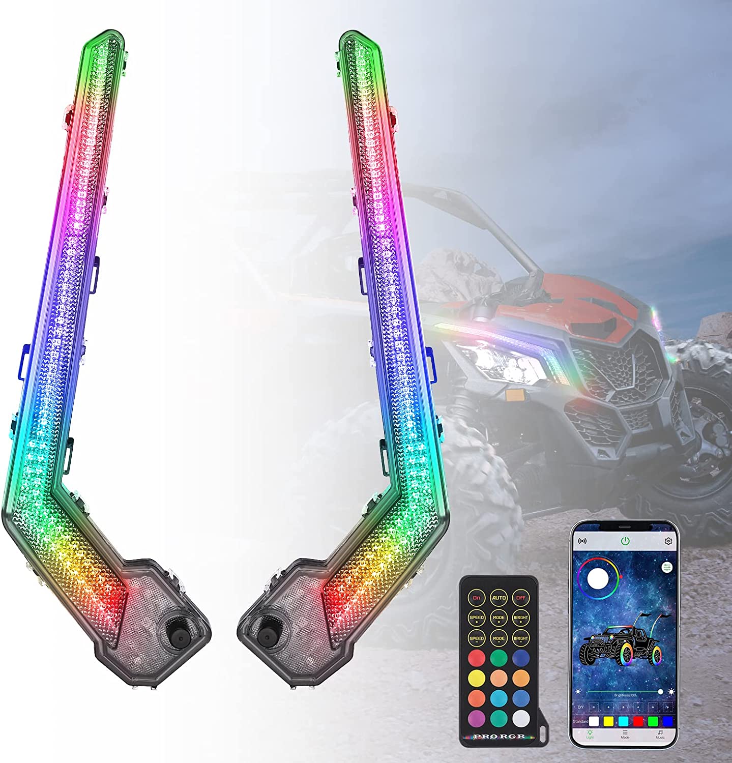 Photo of RGB Fang Lights with APP+RF Remote Control for Can-Am Maverick X3/MAX by Kemimoto - Premium for UTVs / Side by Sides