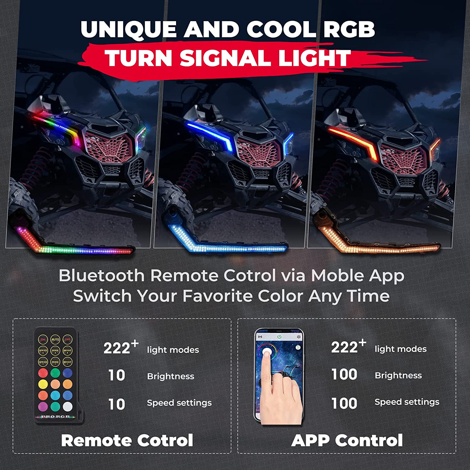 Photo of RGB Fang Lights with APP+RF Remote Control for Can-Am Maverick X3/MAX by Kemimoto - Premium for UTVs / Side by Sides